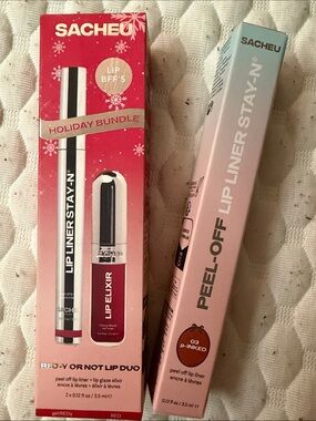 NEW SACHEU Lip Liner + Lip Elixir Bundle - Red + Rose Pink Peel off Liner Stay-n